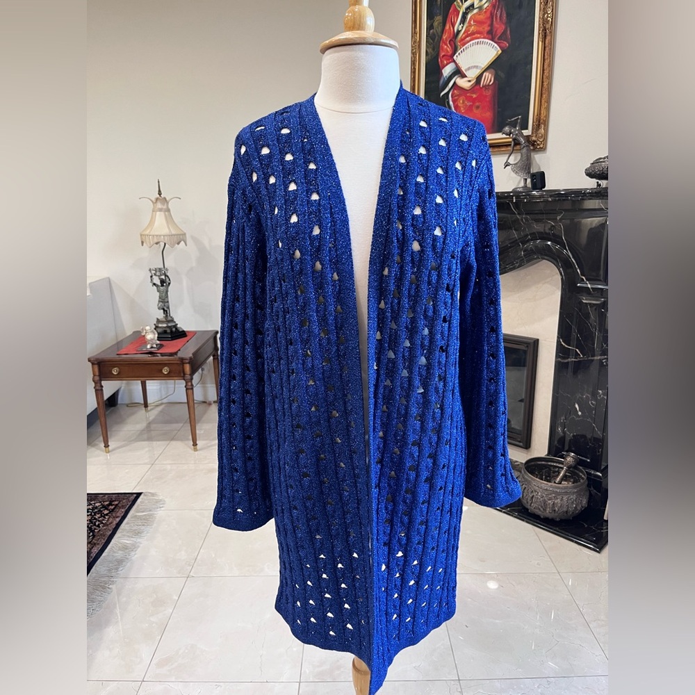 St. John Deep Blue Open-Knit Cardigan